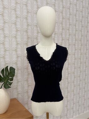 Esprit navy blue  Lace Trim Sleeveless Knit Top